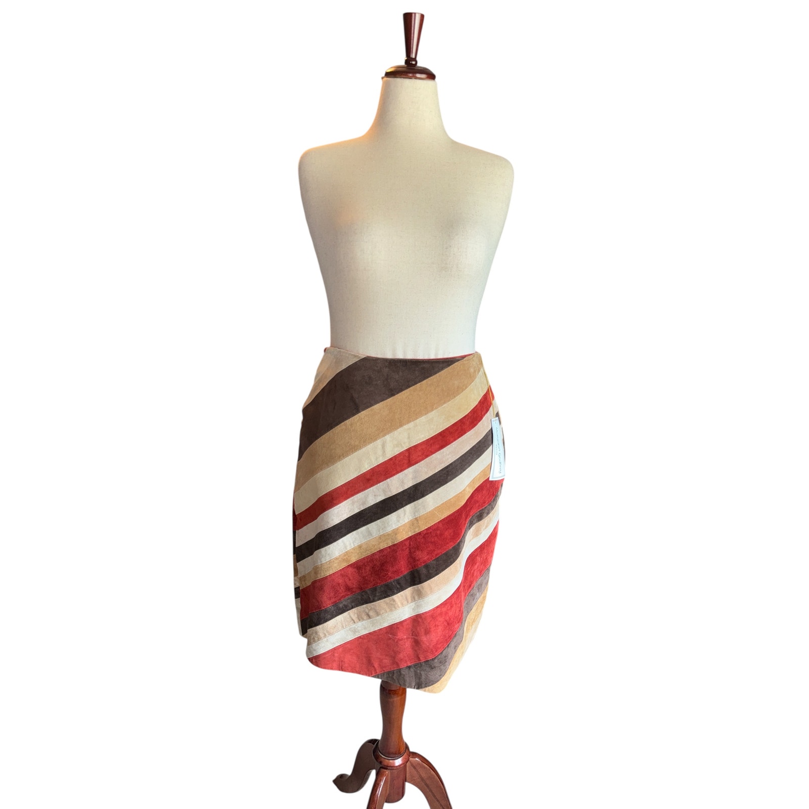 Vintage Margaret Godfrey Genuine Suede Stripe Skirt | Patchwork | 12p | Nwt